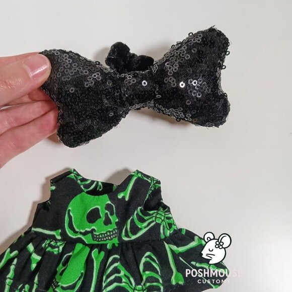 Halloween Skeleton Dress with Oversized Sequin Bow Labubu Outfit - Picture 4 of 6
